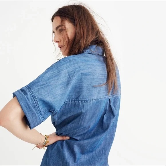 Madewell Blue Denim Drop Hem Mini Shirt Dress in Abbot Wash G5302 Size XXS - Picture 3 of 12